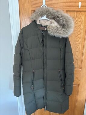 Ralph Lauren Olive Green Puffer Coat with Faux Fur Trimmed Hood